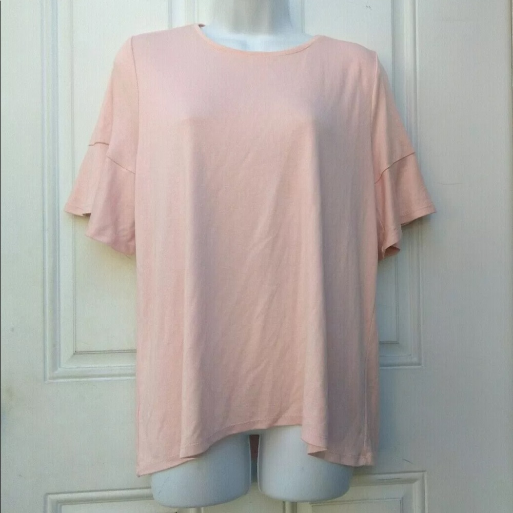 Large Pink Top LOFT Bell Sleeves